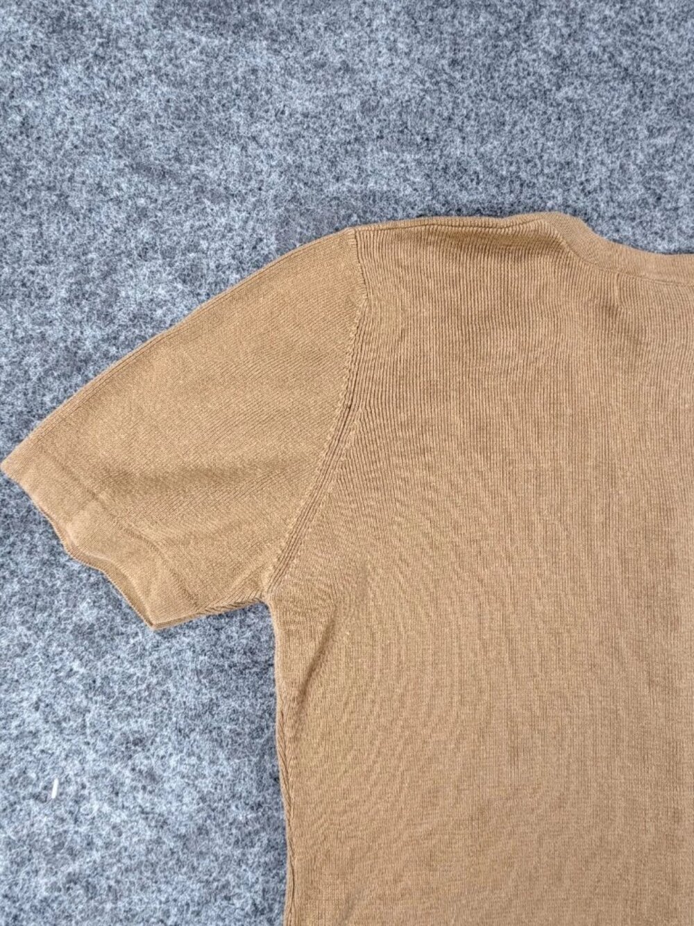 Vintage Sag Harbor Sweater Womens S Brown Tan V-Neck Short Sleeve Button Detail - Picture 15 of 16